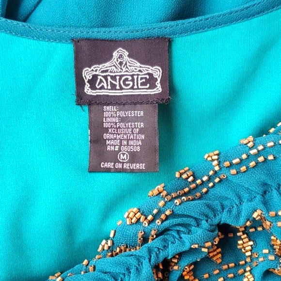 Angie Emerald gold metal beaded flowing dress with ruched sleeves - Picture 6 of 14